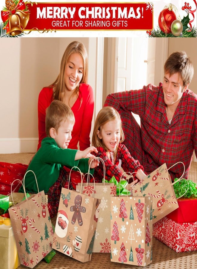 Jenleestar Christmas Gift Bags, 12pcs Reusable Sturdy Holiday Gift Wrapping Bags with Handles, Brown Kraft Paper, 7.3"×3.3"×9.1", Assorted Patterns for Xmas Presents, Classrooms and Party Favors - Image 4